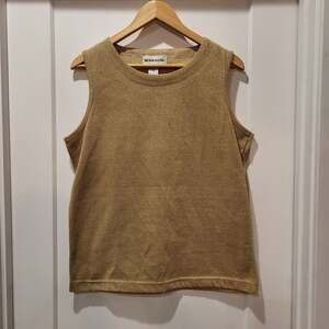 Retro Bob Mackie Gold Metallic Shimmer Sleeveless Knit Shell Top Size M